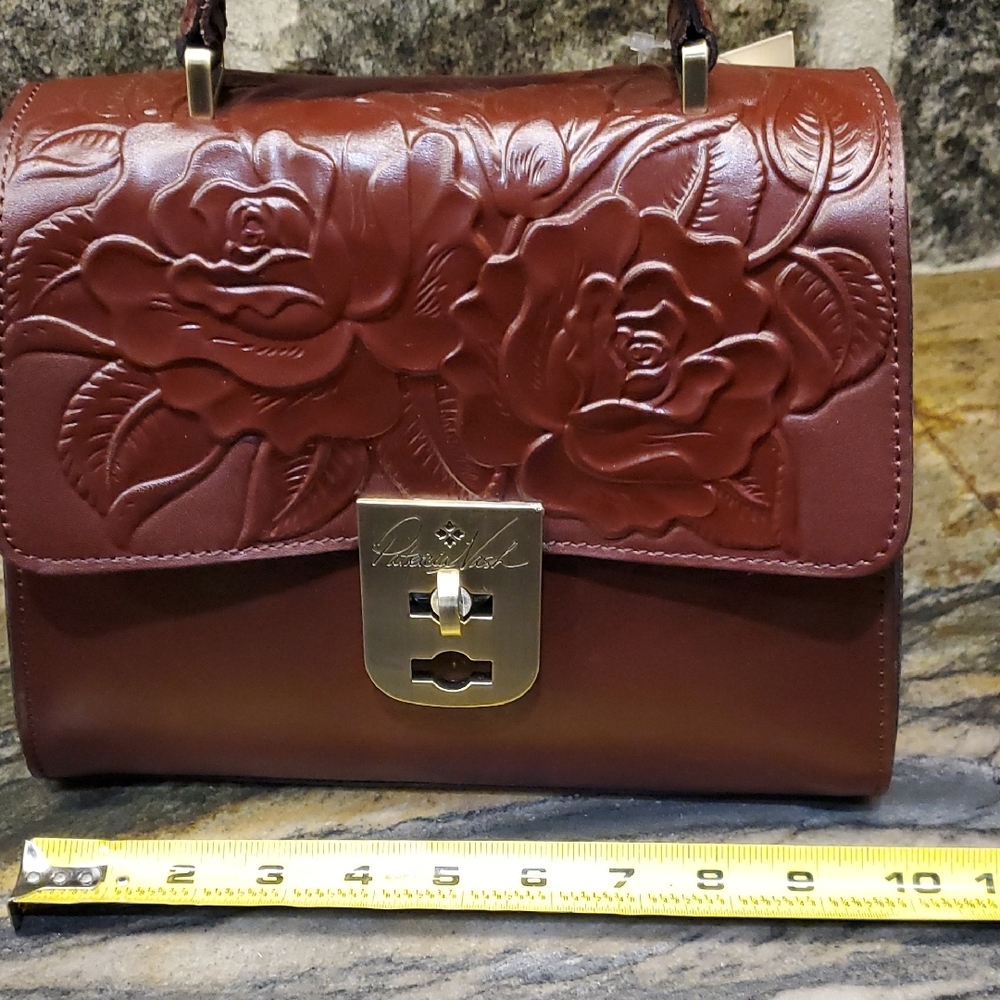Patricia Nash Deep Red Embossed Leather Satchel - Picture 7 of 16